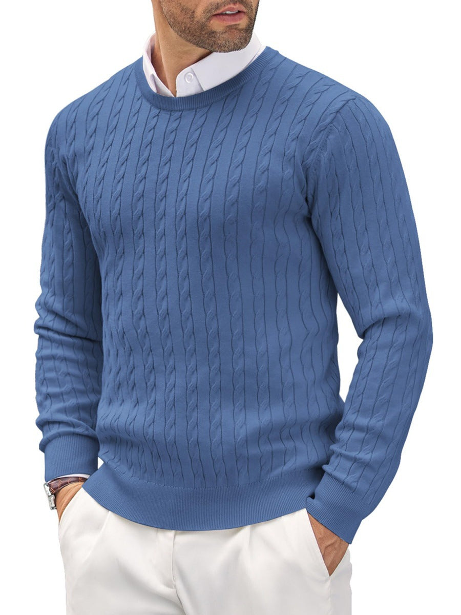Herren Rundhals Slim-Fit Strickpullover mit gedrehtem Muster, ideal für den Herbst