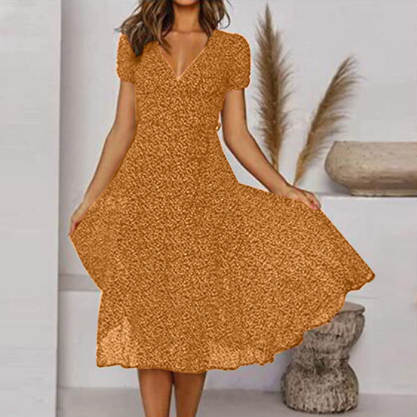 A-Linien-Kleid mit V-Ausschnitt und Fließendem Rock | Perfekt für Frühling & Sommer