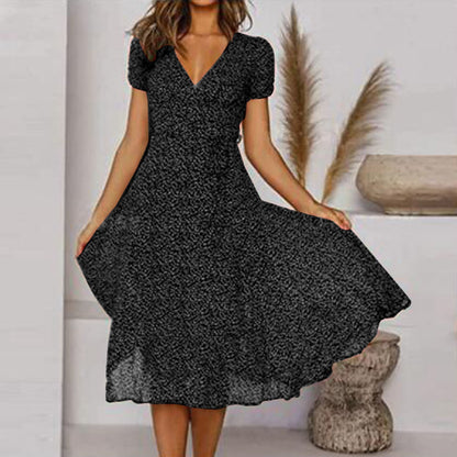 A-Linien-Kleid mit V-Ausschnitt und Fließendem Rock | Perfekt für Frühling & Sommer