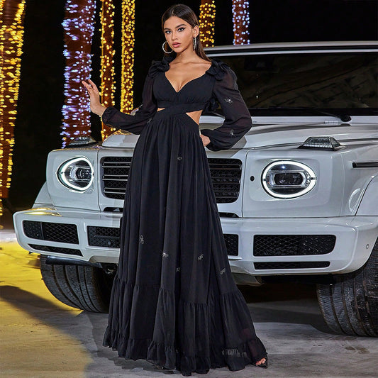 Elegantes Chiffon Zusammengesetztes Midriff Bankettkleid mit Puffärmeln | Ideal für Frühling und Herbst