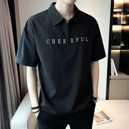 Herren Kurzarm Polo Shirt mit Buchstaben-Print – Ideal für den Sommer
