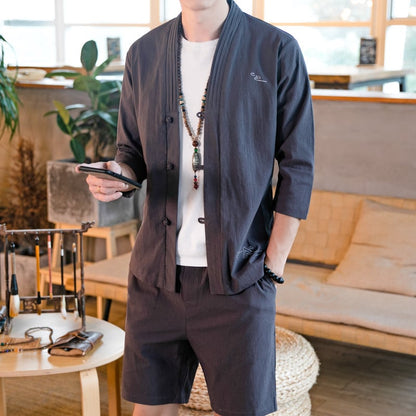 Linen Zwei-teiliger Anzug mit Cardigan | Ideal für Frühling und Herbst