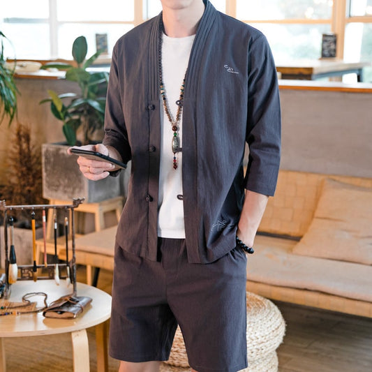 Linen Zwei-teiliger Anzug mit Cardigan | Ideal für Frühling und Herbst