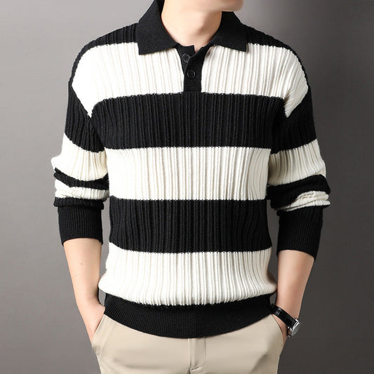 Herren Locker Gestreifter Pullover mit Langen Ärmeln, ideal für Herbst und Winter