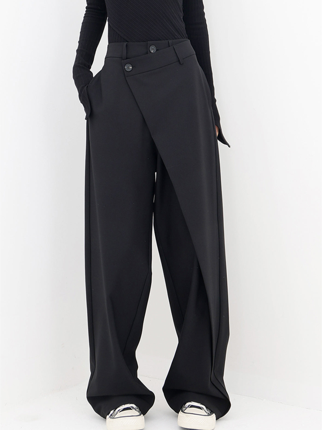 Hochtaillierte Asymmetrische-Knopf-Weite-Hose | Ideal für Frühling und Herbst