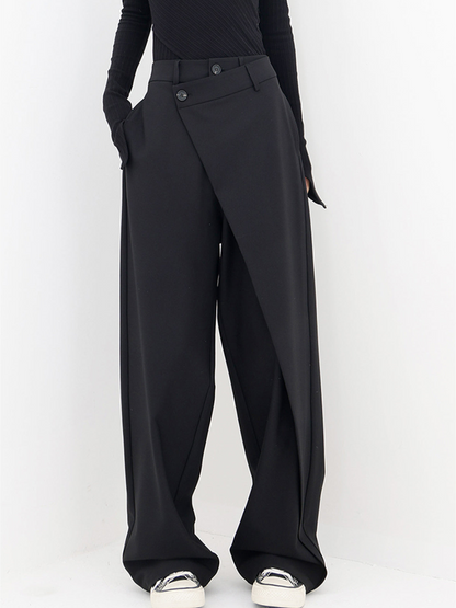Hochtaillierte Asymmetrische-Knopf-Weite-Hose | Ideal für Frühling und Herbst