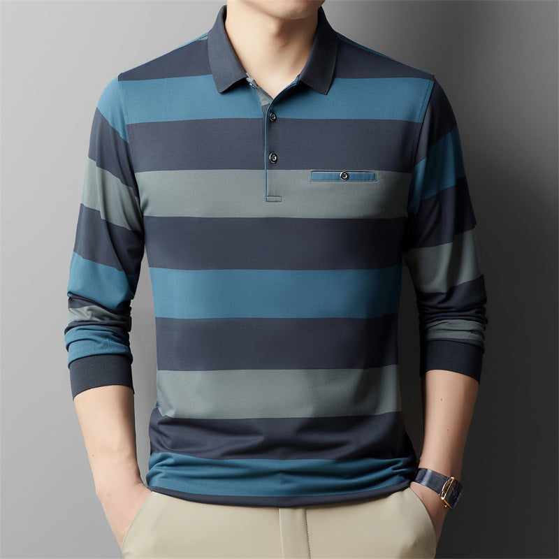 Herren Colorblock Gestreiftes Langarm Hemd mit Kragen | Ideal für Frühling und Herbst