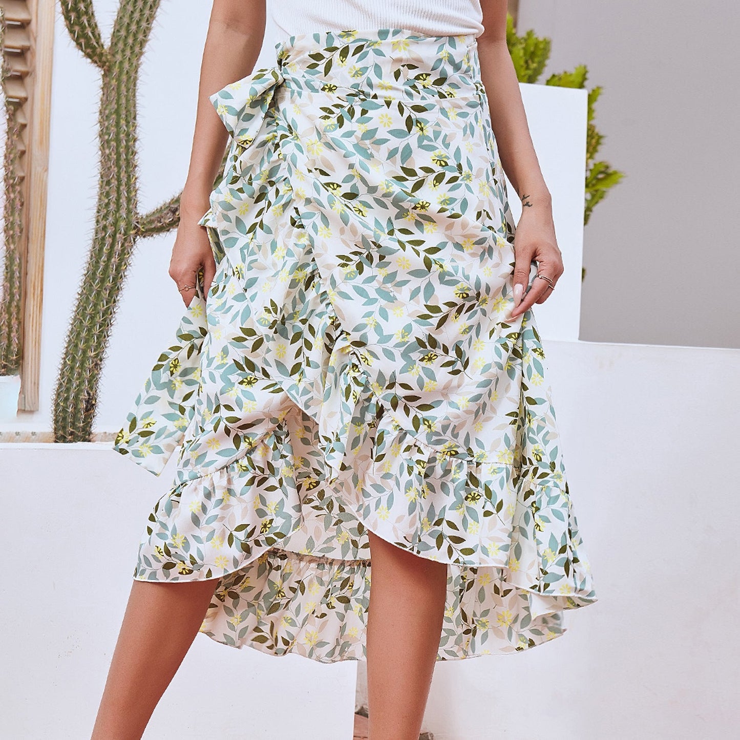 Bedruckter Schnürbarer Midi Swing Rock mit Futter | Ideal für Frühling und Sommer