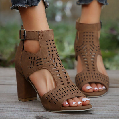 Römische Schuhe mit hohem quadratischem Absatz und Rückenreißverschluss | Ideal für Sommer