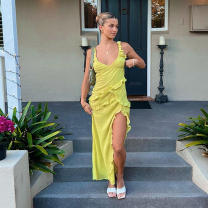 Faltiges V-Ausschnitt Unregelmäßiges Langarmkleid | Ideal für Frühling und Sommer