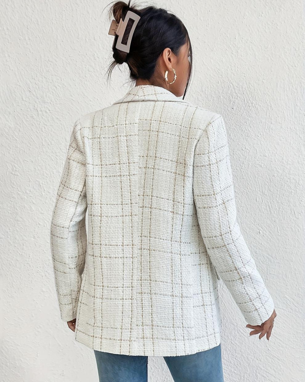 Karo Slim Fit Blazer mit Langärmeln und Knopfverschluss | Ideal für Frühling und Herbst