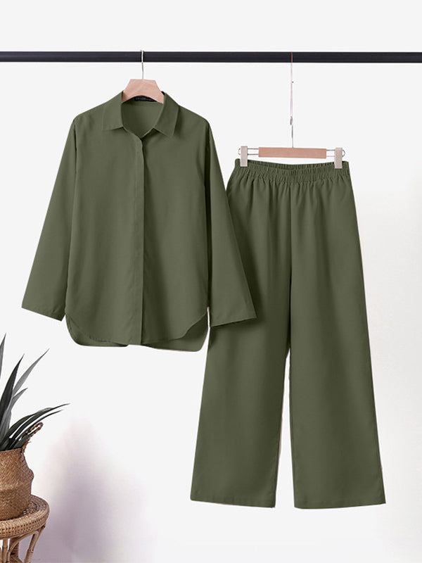 Set aus Langarmshirt und Hose mit weitem Bein