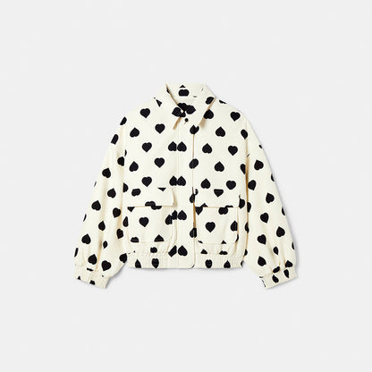 Polyesterjacke mit Herzmuster Reverskragen Reißverschluss und Taschen | Ideal für Frühling und Herbst        4.1-mini