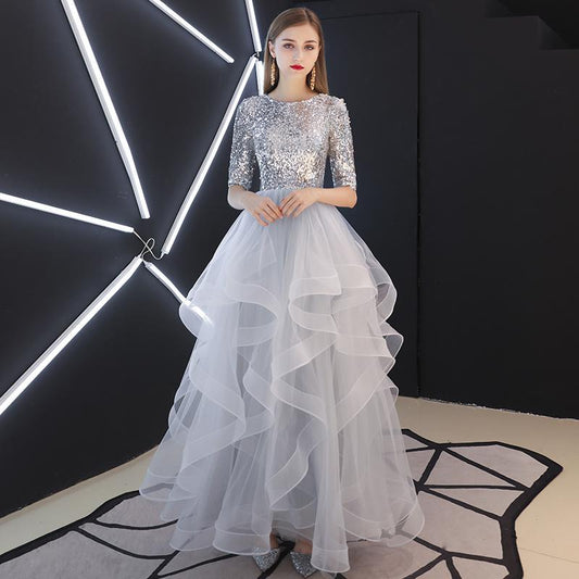 Paillettenbesetztes Langes Abendkleid mit Fließendem Rock | Ideal für Herbst und Winter