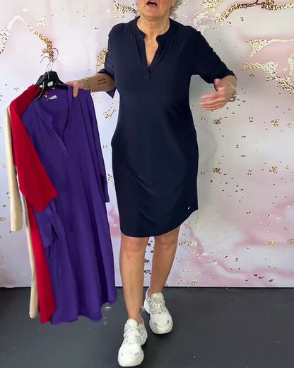 V-Ausschnitt Shift-Kleid mit 3/4-Ärmeln | Ideal für Frühling und Sommer