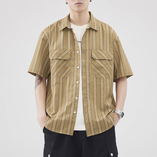 Herren Seersucker Kurzarm-Cardigan mit Gestreifter Struktur | Ideal für den Sommer