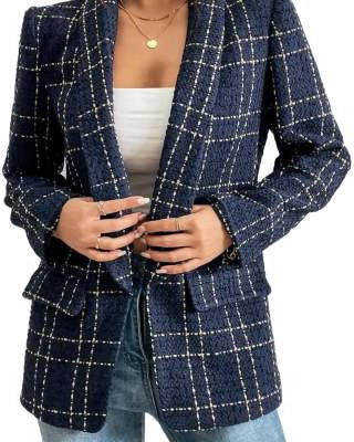 Karo Slim Fit Blazer mit Langärmeln und Knopfverschluss | Ideal für Frühling und Herbst