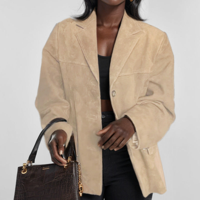 Taillierter Damen-Lederblazer mit Knopfverschluss | Ideal für Frühling und Herbst