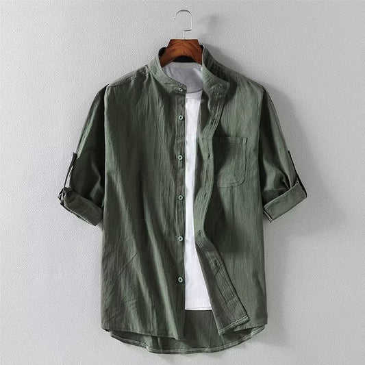 Herren Kurzarm Leinenmischung Cardigan-Hemd Ideal für den Sommer