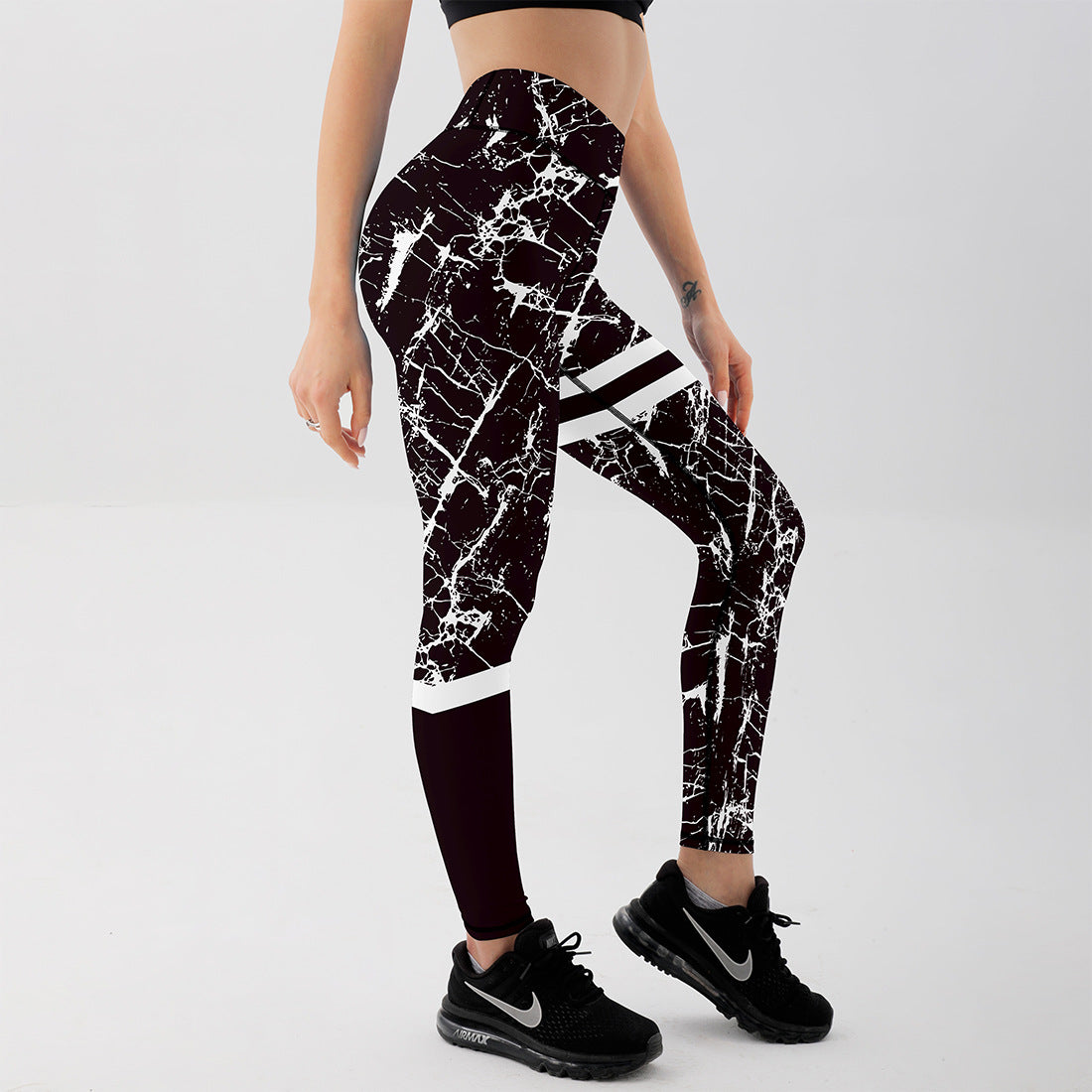 Schwarz-Weiß Marmor Print Yoga Leggings I Ideal für alle Jahreszeiten