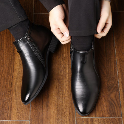Herren Geprägte Leder Stiefeletten mit Seitlichem Reißverschluss und Flachem Absatz | Ideal für alle Jahreszeiten