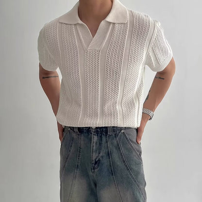 Herren Strick-Mesh Kurzarm Polo-Shirt | Ideal für den Sommer