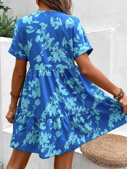 Kleid mit Fledermausärmeln, Rüschensaum und Print | Ideal für Frühling und Sommer