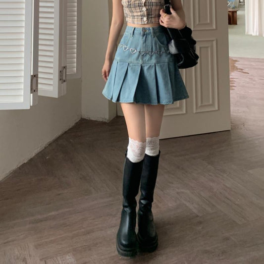 High Waist Falten Minirock aus Denim | Ideal für Frühling und Sommer