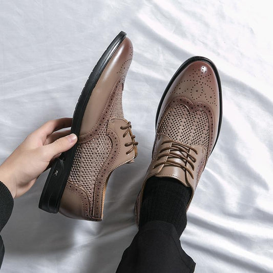 Herren Atmungsaktive Leder Business Schuhe mit Rundem Zeh | Ideal für Frühling Sommer und Herbst