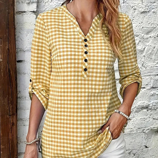 Damen Retro Karo-Streifen Langarmshirt | Ideal für Herbst und Winter