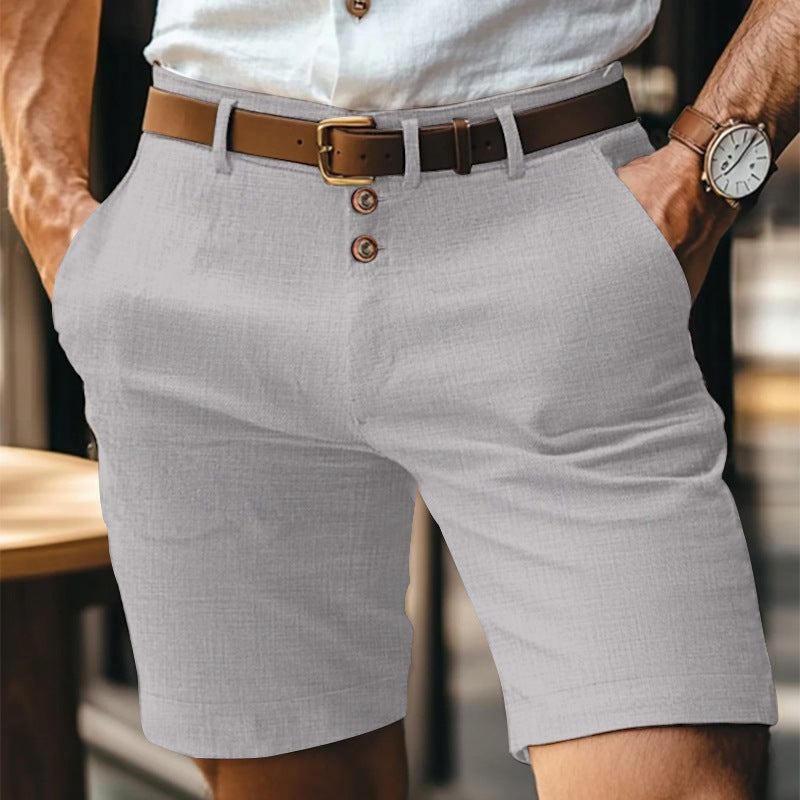Herren Leinen Einfarbige Button-Shorts | Ideal für den Sommer