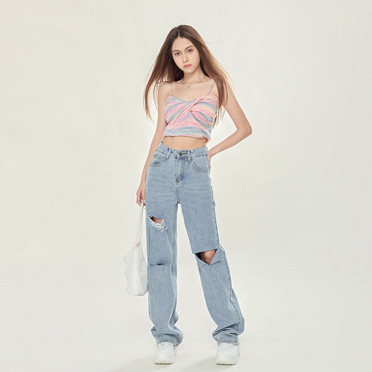 High Waist Hellblaue Ripped Weitbein Jeans | Ideal für Alle Jahreszeiten