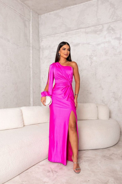 Fließendes Satin Midi-Party-Kleid mit Tailliertem Schnitt | Ideal für Frühling und Sommer