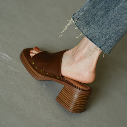 Square Toe Chunky Heel Mikrofaser Hausschuhe | Ideal für den Sommer