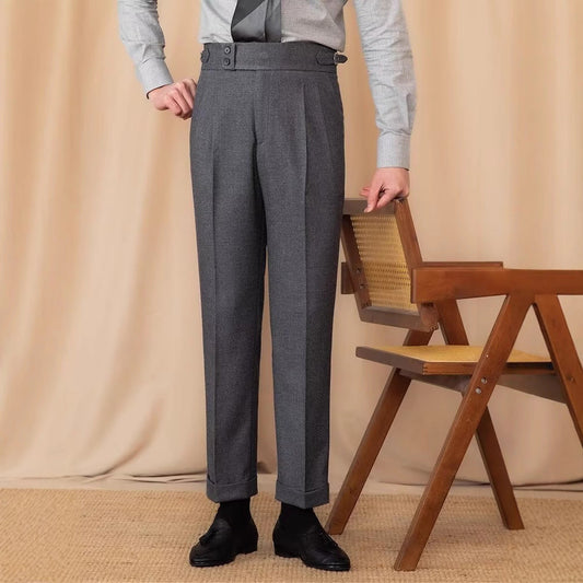 Herren Gerade Slim Fit Anzughosen mit Schnalle Ideal für Frühling und Herbst