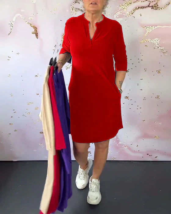 V-Ausschnitt Shift-Kleid mit 3/4-Ärmeln | Ideal für Frühling und Sommer