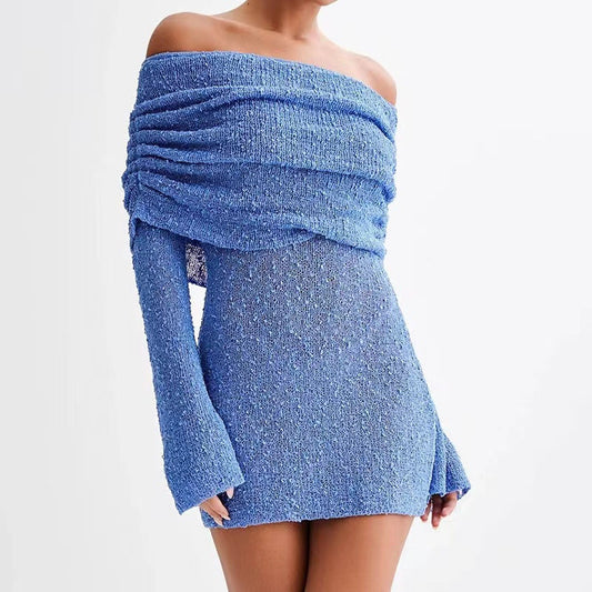 Strickkleid mit Boootsausschnitt und langen Ärmeln Ideal für Frühling und Herbst