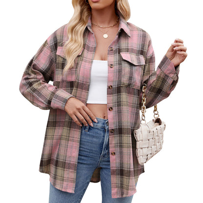 Locker Geschnittenes Plaid Button-Up Hemd mit Taschen | Ideal für Frühling & Herbst