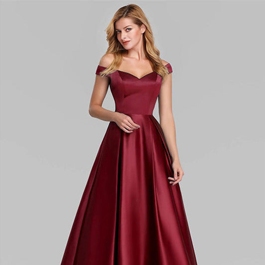 V-Ausschnitt Abendkleid in Weinrot oder Marineblau aus Satin mit Hoher Taille | Ideal für Abendveranstaltungen