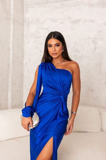 Fließendes Satin Midi-Party-Kleid mit Tailliertem Schnitt | Ideal für Frühling und Sommer