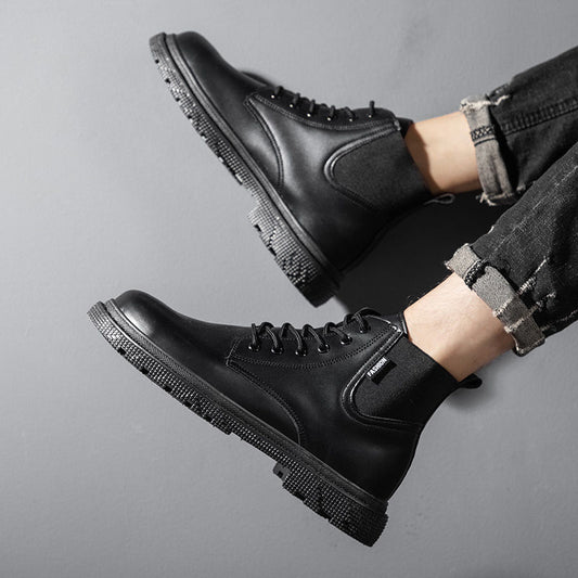 Herren Leder Stiefeletten mit Plüschfutter und Gummisohle Ideal für den Winter