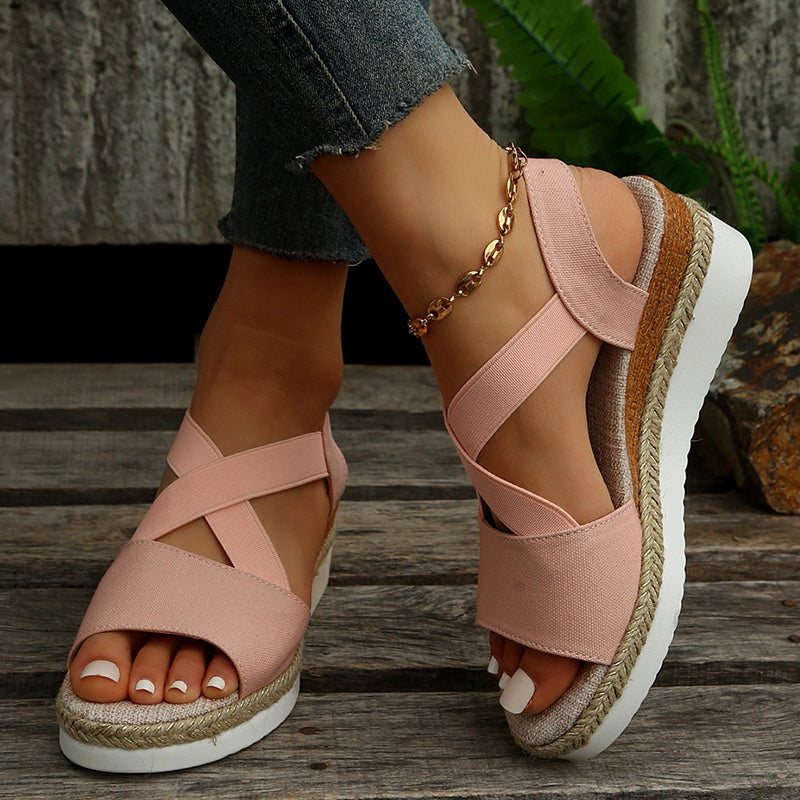 Keilsandalen mit Kreuzriemen und Plateau Hanfabsatz | Ideal für Sommer