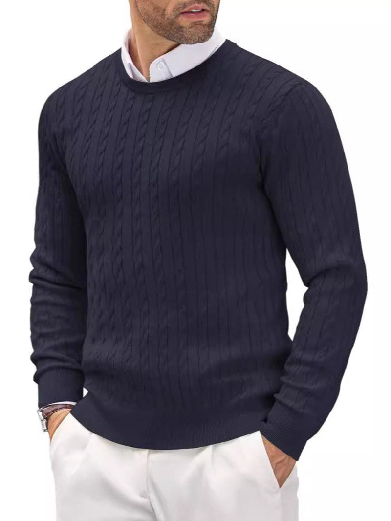 Herren Rundhals Slim-Fit Strickpullover mit gedrehtem Muster, ideal für den Herbst