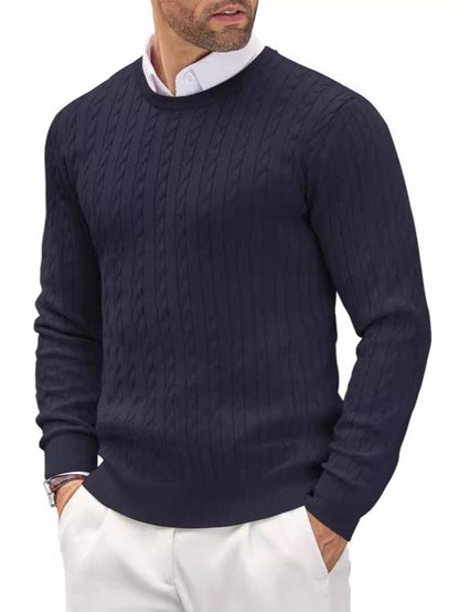 Herren Rundhals Slim-Fit Strickpullover mit gedrehtem Muster, ideal für den Herbst