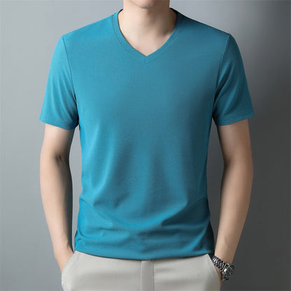 Herren Dünnes Uni-Farbenes V-Ausschnitt Kurzarm-Shirt Ideal für den Sommer
