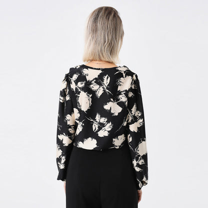 Bedruckte Bluse mit Abfallendem Kragen und Langen Ärmeln | Ideal für Frühling und Herbst