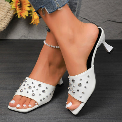 Offene Zehen Stiletto Slipper mit Nieten | Ideal für den Sommer