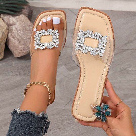 Rhinestone Transparente Flache Sandalen | Ideal für den Sommer