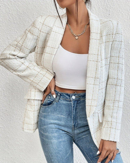 Karo Slim Fit Blazer mit Langärmeln und Knopfverschluss | Ideal für Frühling und Herbst