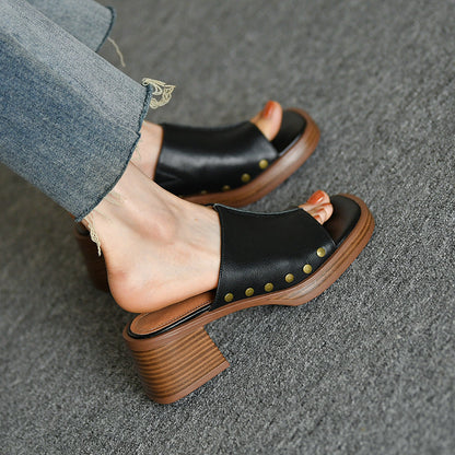 Square Toe Chunky Heel Mikrofaser Hausschuhe | Ideal für den Sommer